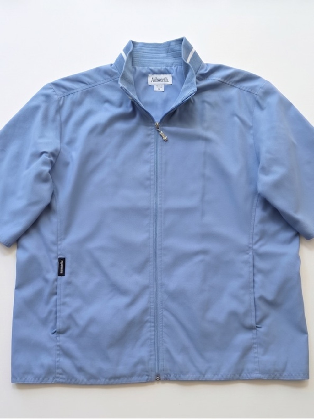 Ashworth Men’s Medium Short Sleeve Full Zip Golf Shirt Jacket Blue Y2K Golfcore